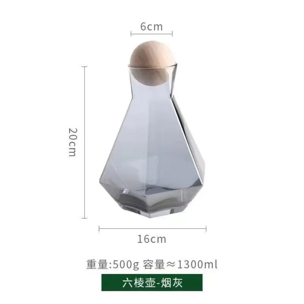 1300ml Large Capacity Hexagonal Cold Water Kettle Handmade Glass Juice Pot Household Heat-resistant Beverage Flower Tea Cup