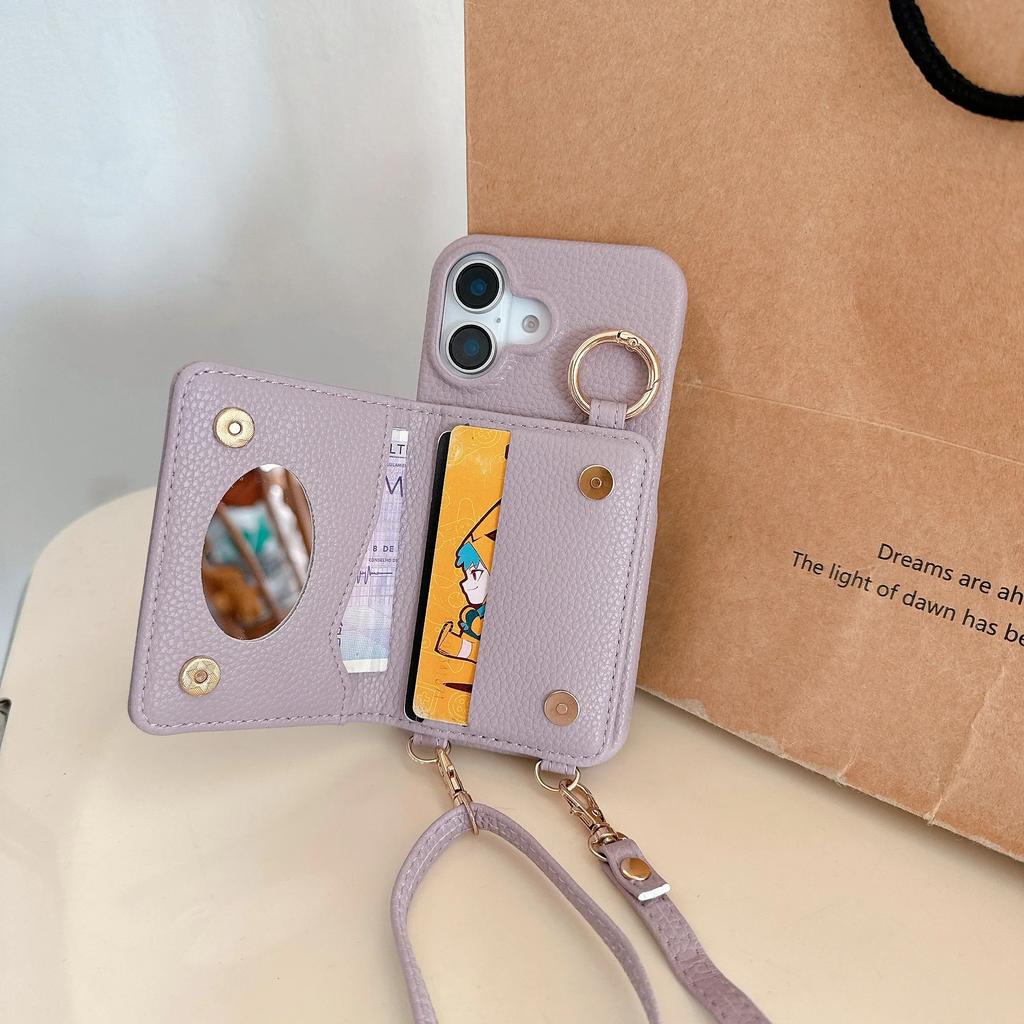 Crossbody Cards Solt Wallet Leather Cute Mirror Ring Holder Case For iPhone 16 Pro Max 15 Plus 14 13 12 11 Lanayrd Bear Cover