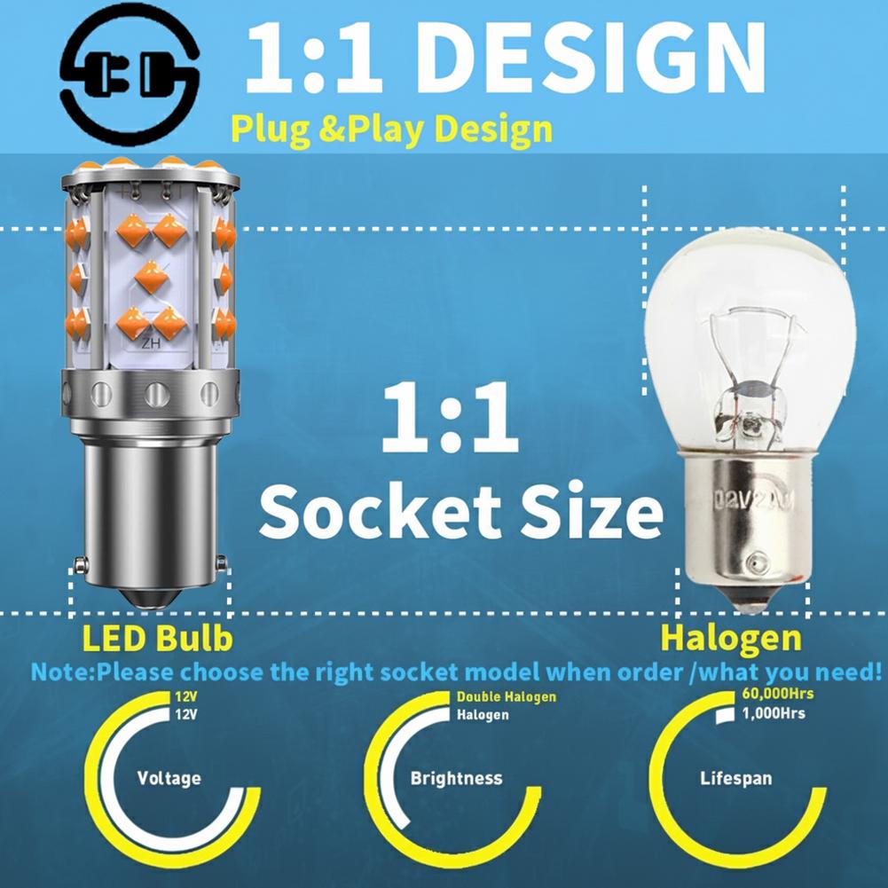 2pcs 7440/ 1156 150°/1156 180° LED Bulbs For Cars Turn Signal Lights Orange Amber Brake Light, Daytime Running Light
