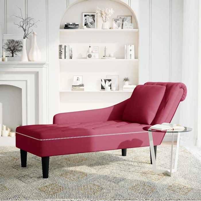 VidaXL Chaise Longue Avec Coussin Et Accoudoir Droit Rouge Bordeaux, Fauteuil, Fauteuil De Relaxation, Chaise Longue 4009776