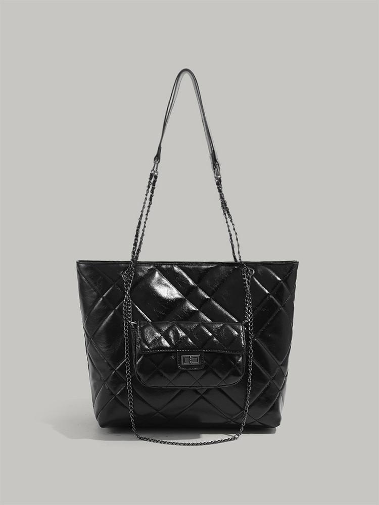 

High-end large-capacity tote bag, new diamond lattice chain sub-mother bag, morning eight commuting, single shoulder armpit diagonal span bag tide чёрный