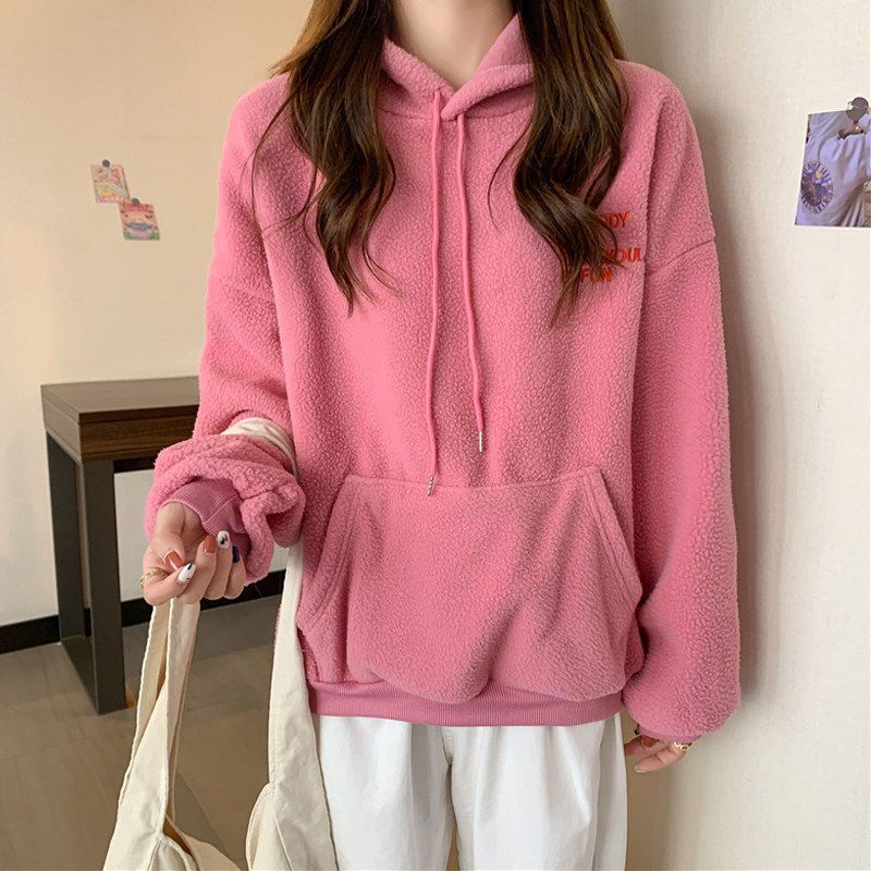 Wind real shot lamb wool hooded autumn and winter furry sweater women's fleece thickened coat