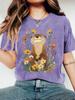 Cute Otter Floral Women's Tee - Nature Graphic, Casual Khaki Top