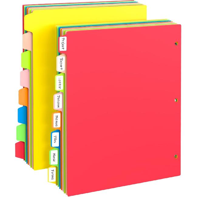 Binder Dividers with Tabs, Sturdy Plastic Dividers for 3 Ring Binder with 8 Tabs, Colorful 3 Ring Binder Dividers with Tabs, Dividers for 3 Ring 2 SET 16 Pcs