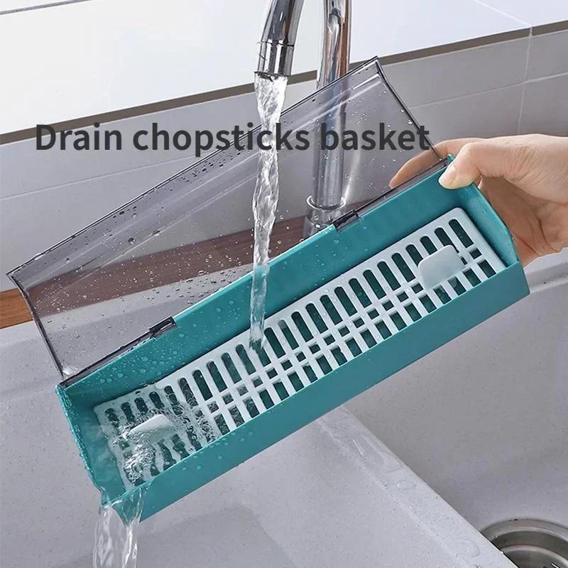 Wholesale Kitchen Fashion Storage Tableware Chopstick Box with Lid  Dustproof Drainage Flat Chopsticks Basket Tableware Box