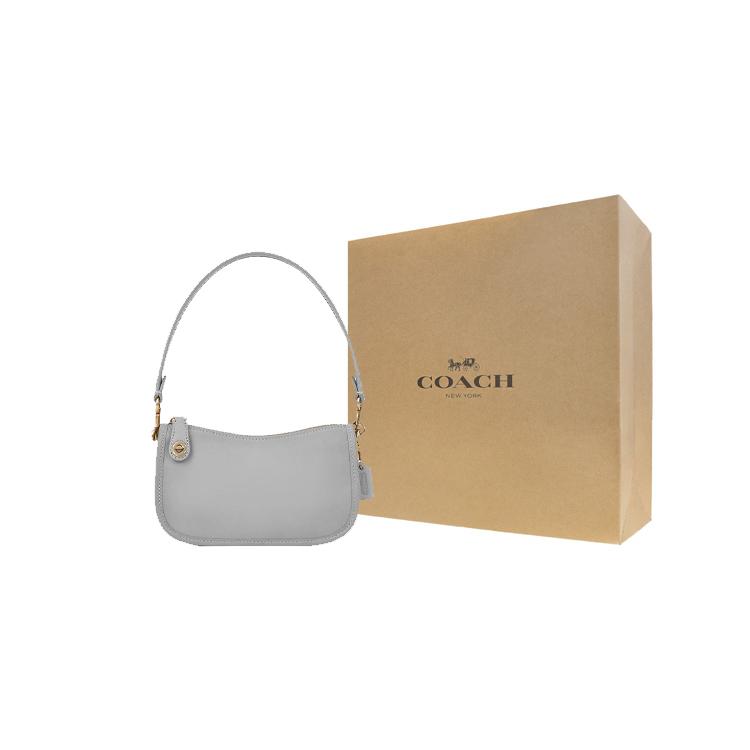 New COACH Swinger Cow Leather Crescent Bag, Pochette, Shoulder Bag, Handbag Trumpets Women's Gray C2643-B4DOY