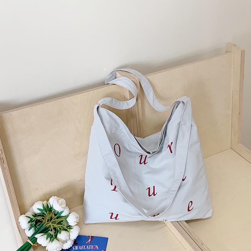 2025 Lazy Wind Canvas Bag Large Capacity Macaron Letter Print Outing Tote Bag Student Sweet Shoulder Bag