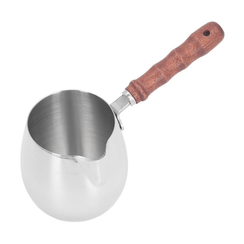 Mini Milk Warmer Pot Small 304 Stainless Steel Multi Functional Wooden Handle Mini Melting Pot Non Slip Portable for Outdoor