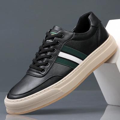 Herfst 2024 Nieuwe Schoenen voor Mannen Echt Leer Casual Schoenen Trend Gestreept Plat Skateboard Schoenen Street Cool Veterschoen