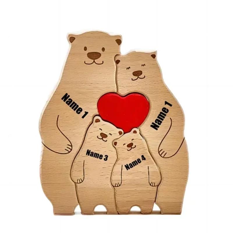 Personalized Wooden Art Bear Puzzle for Families Free Customization Name Family Anniversary Holiday Warm Gift Home Decoration