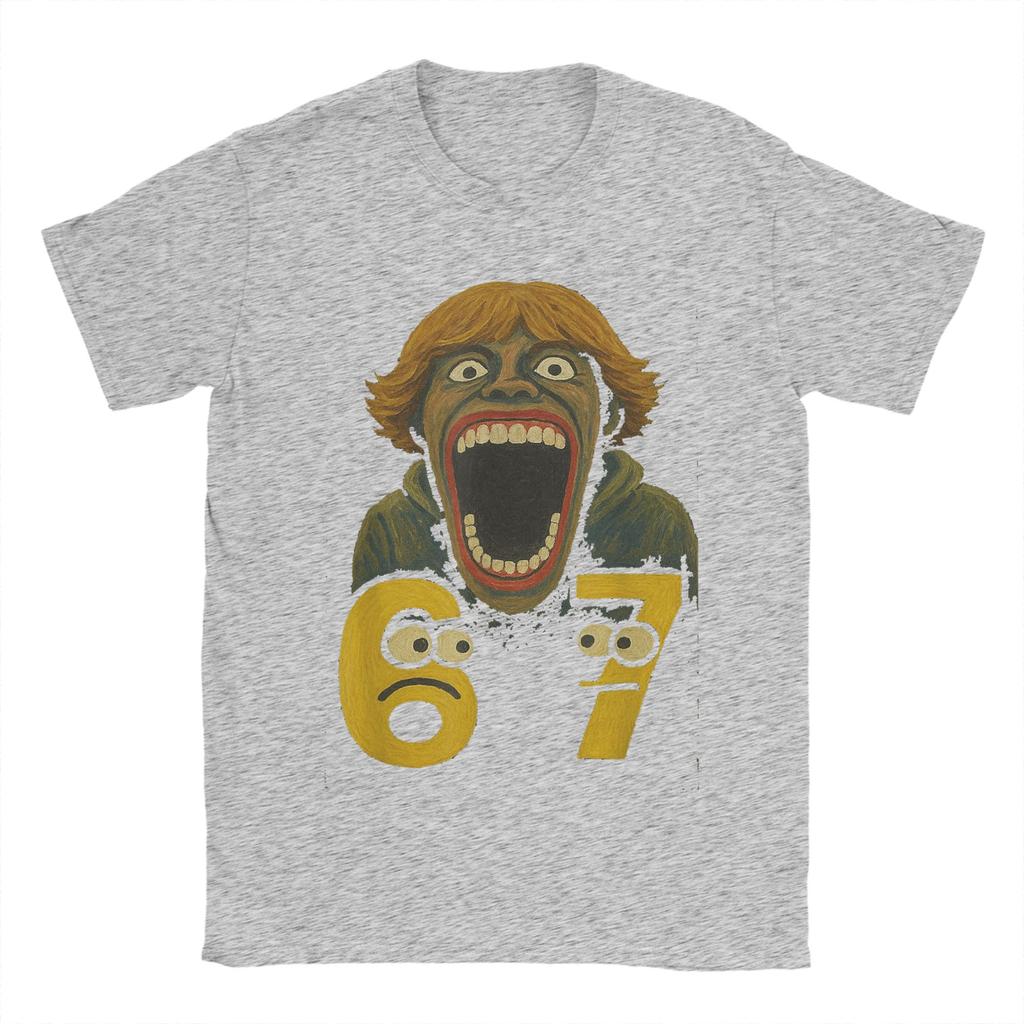 Awesome 67 Six Seven 6 7 Meme Funny T-Shirt Men Round Collar T Shirt Gen-Alpha Slang Short Sleeve Tees Graphic Printed Clothing