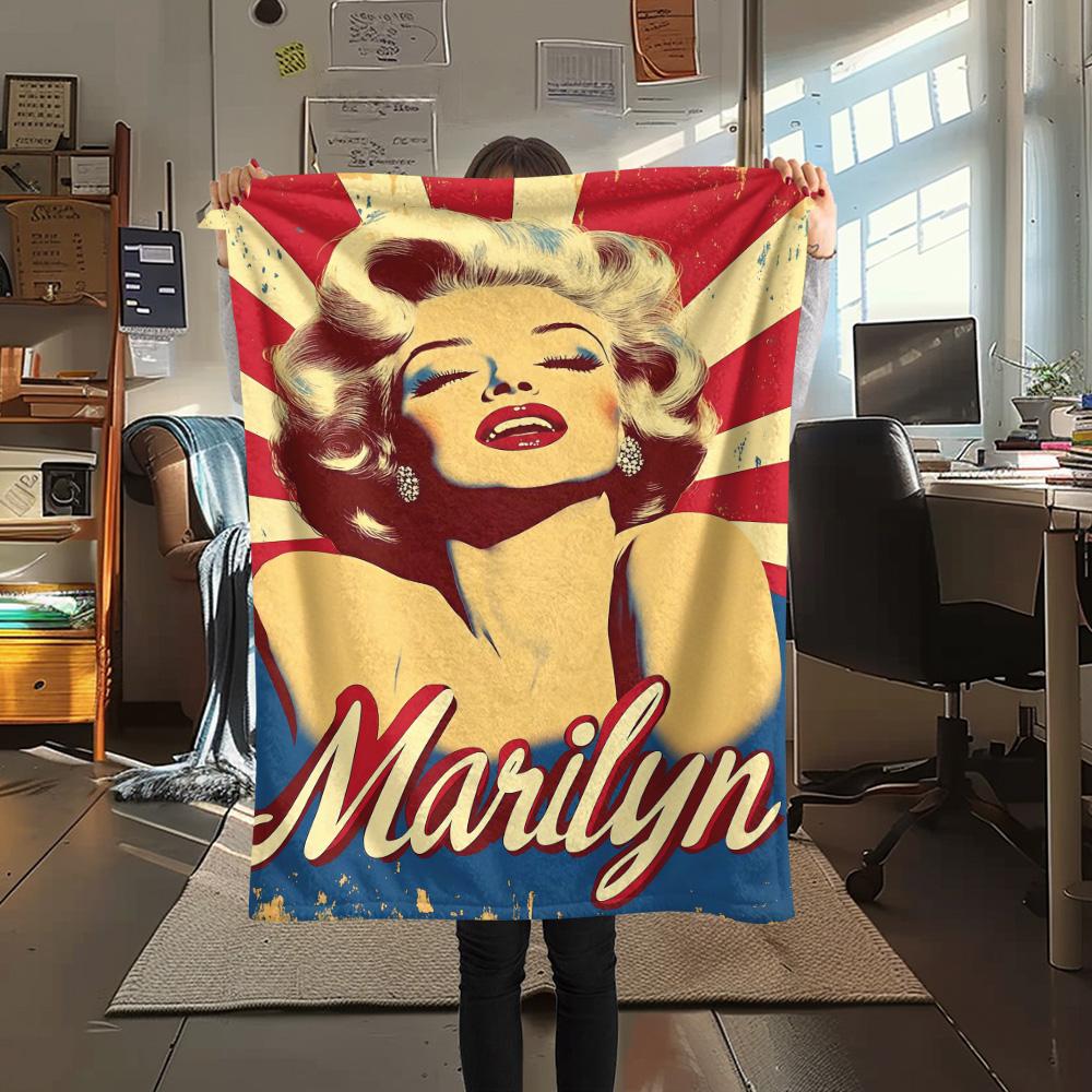 1PC Marilyn Monroe Print FlAannel Blanket, High quality Comfortable for All Seasons, Home Decor, Warmth and Comfort