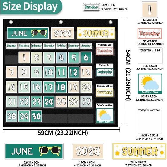 Classroom Calendar Pocket Chart Display And Weather Station Set-Groovy Classroom Decor,Class Calendar Kit for Classroom Organization,Bulletin Board