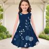 Girls Round Neck Sleeveless Printed A Line Flared Hem Dress