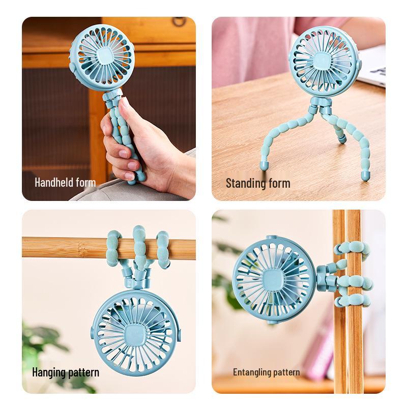 Cross-border Octopus Handheld Mini Stroller Fan with Night Light, USB Rechargeable, Multifunctional.