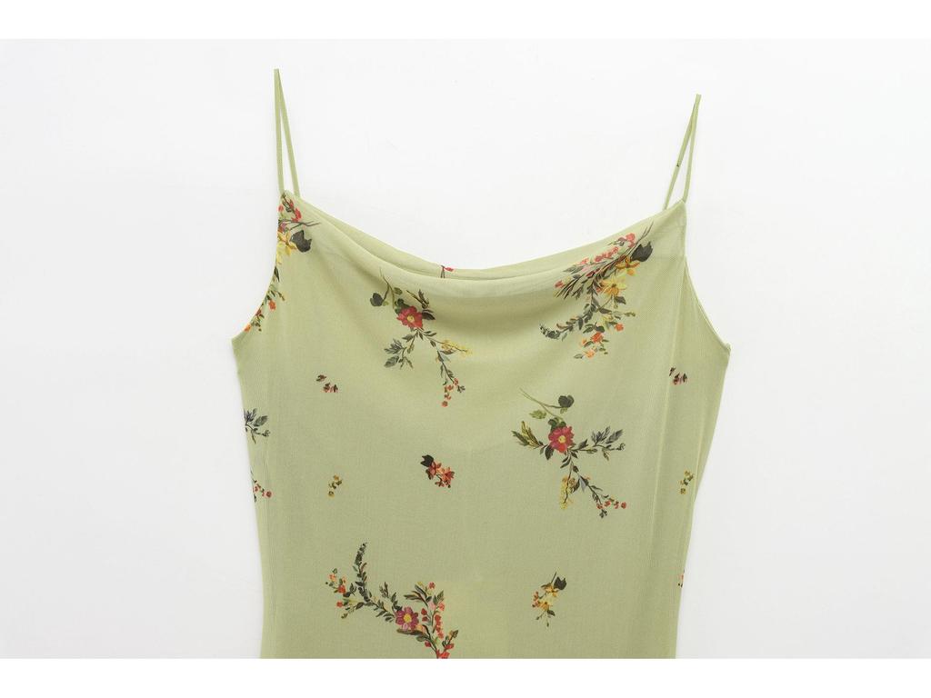 2025 Spring Women's Backless Print Draped Collar Spaghetti Strap Midi Dress