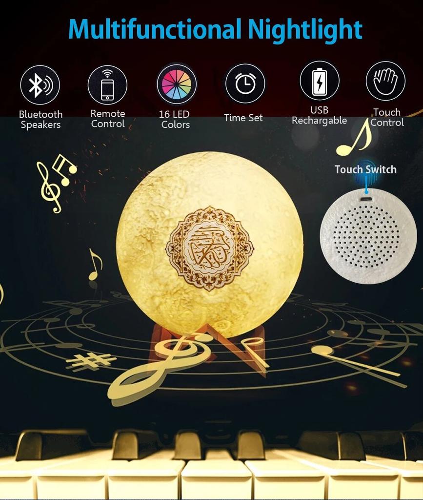 APP-Funktion Koran Drahtloser Bluetooth-Lautsprecher LED-Touch-Nachtlicht Mondlampe Coran Musulman Koran-Spieler Veilleuse Coranique