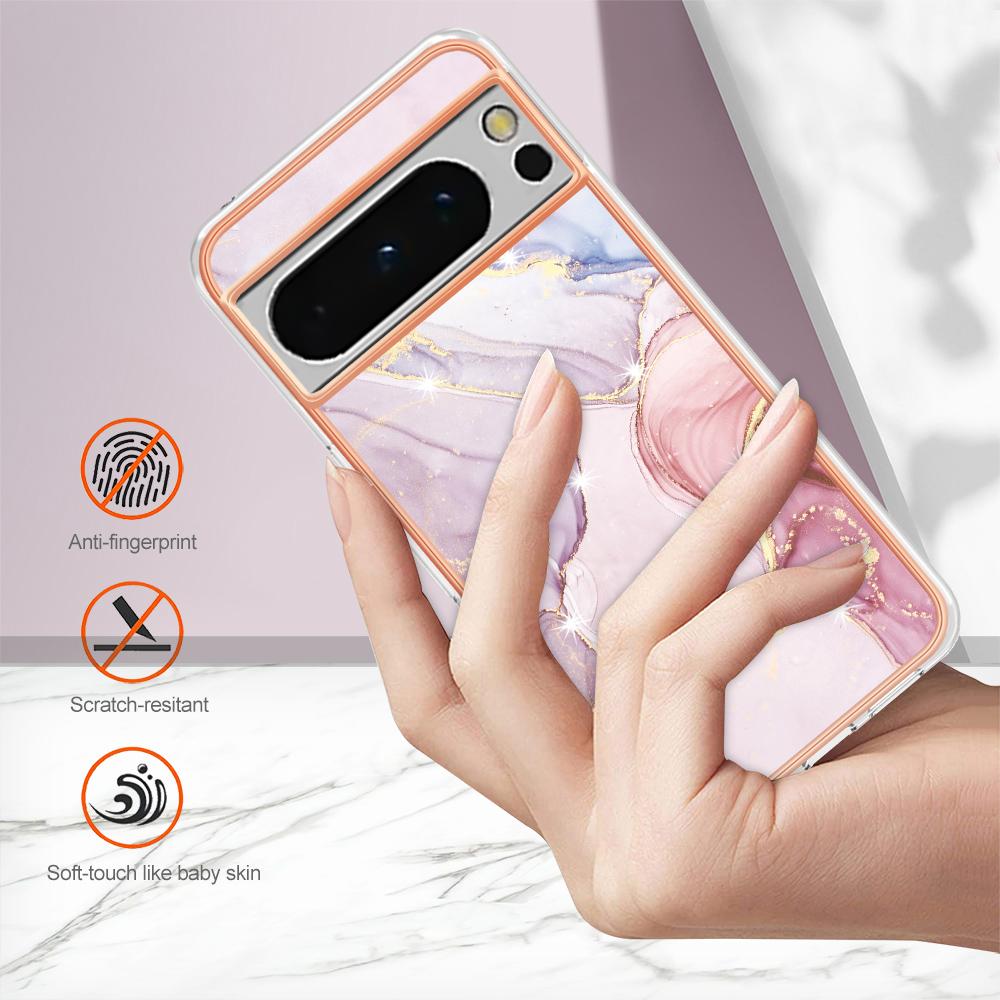 For Google Pixel 8 Pro TPU Case with IMD Marble Pattern Electroplated Back Cover