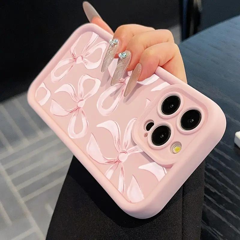 Gentle Pink Bow Print Phone Case For iPhone 16 17 Pro Max 15 14 13 12 11 XS X XR 7 8 16 Plus SE 2022 16E Cute Bownote Soft Cover