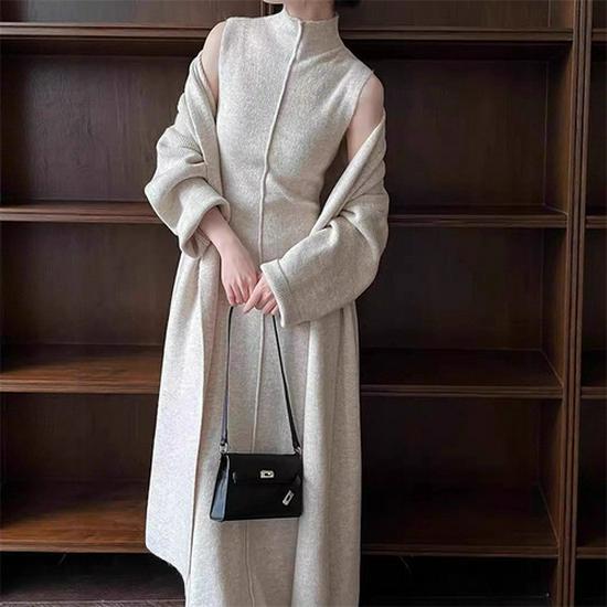 Cardigan tricotat moale cu gât în V pentru femei, Toamnă 2025 - Palton pulover confortabil, larg, până la genunchi