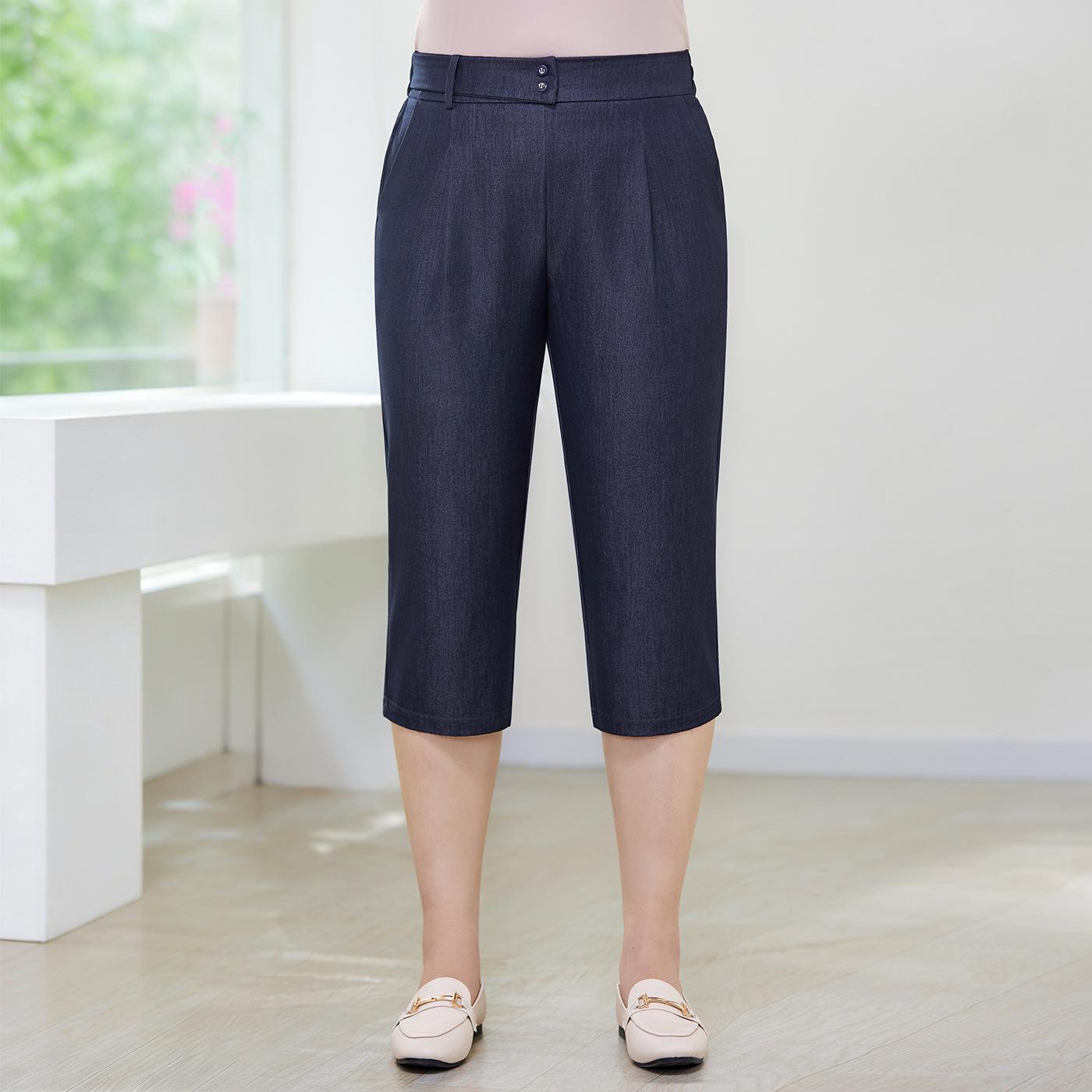 

Plus Size Women s Summer Faux Denim Capris - High Waist, Stretchy, Comfortable, Cool Milk Silk Fabric. 3XL (130-150 jin) джинсовый синий