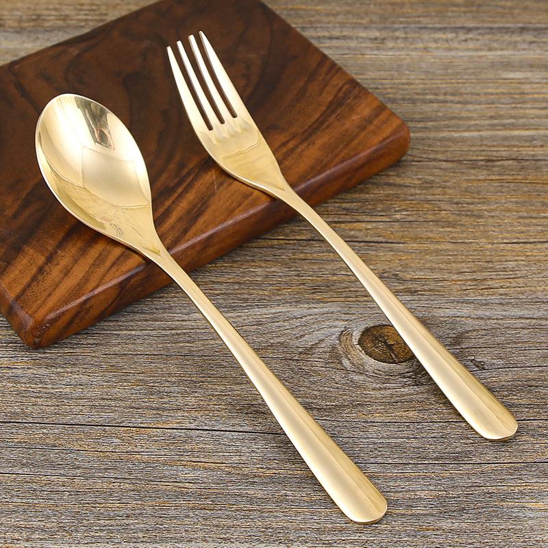 Baifenbai Home Furnishing Light Pure Copper Spoon, Fork Set Ins Wind Korean Long Handle Household Brass Spoon Nordic Dessert Western Food Spoon And Fork