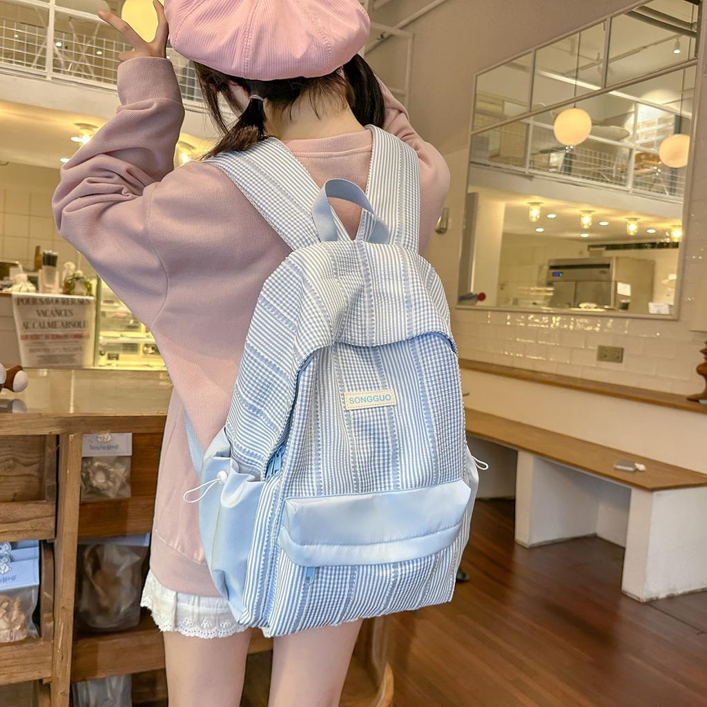Schoolbag simple niche striped student schoolbag women's 1011 new high-value large-capacity lightweight travel backpack