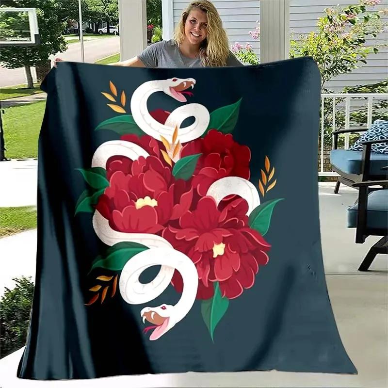 White Snake Flower Wild Animal Blanket Lightweight Comfortable Soft Warm Blanket for Bed Sofa Blanket Couch King Queen Full Size