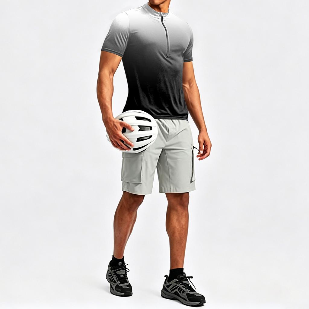 Herren Kurzarm Fahrradtrikot Atmungsaktiv Schnelltrocknendes Material Halber Reißverschluss Leichte Sportbekleidung für Outdoor-Sportarten