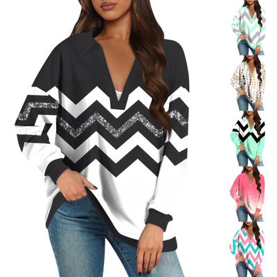 Übergroße Sweatshirts für Damen, Herbstoberteile, langärmelig, V-Ausschnitt, lässiger Druck, Pullover, Oberteil, süße Alltagskleidung