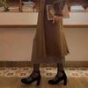 Autumn French High Heels Mary Jane Shoes for Women Pumps Retro Round Toe Thick Heel Comfortable Dress Black Platform Sandals