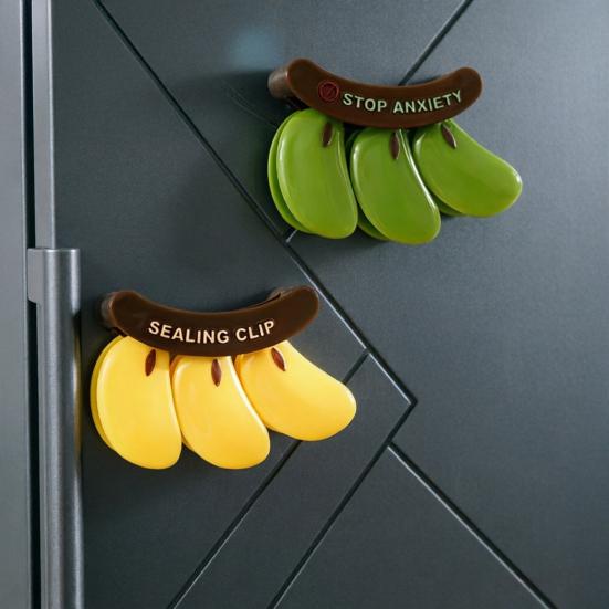3Pcs Banana Shape Magnetic Bag Clip, Kitchen Sealing Clamp for Chip Snack Bags, Refrigerator Magnet Closer
