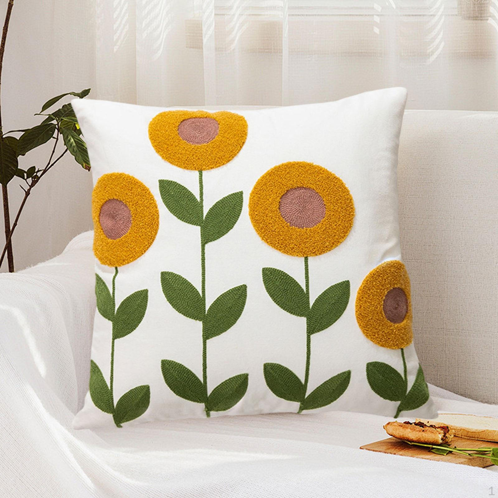 

Square Throw Pillow Case 17.72inchx17.72inch Machine Washable Breathable Canvas Farmhouse Cushion Sunflower