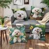 Cute White Dogs with Daisy Patterned Throw Pillows Polyester pillowcase, sofa decorative cushion cov Headboard Pillow