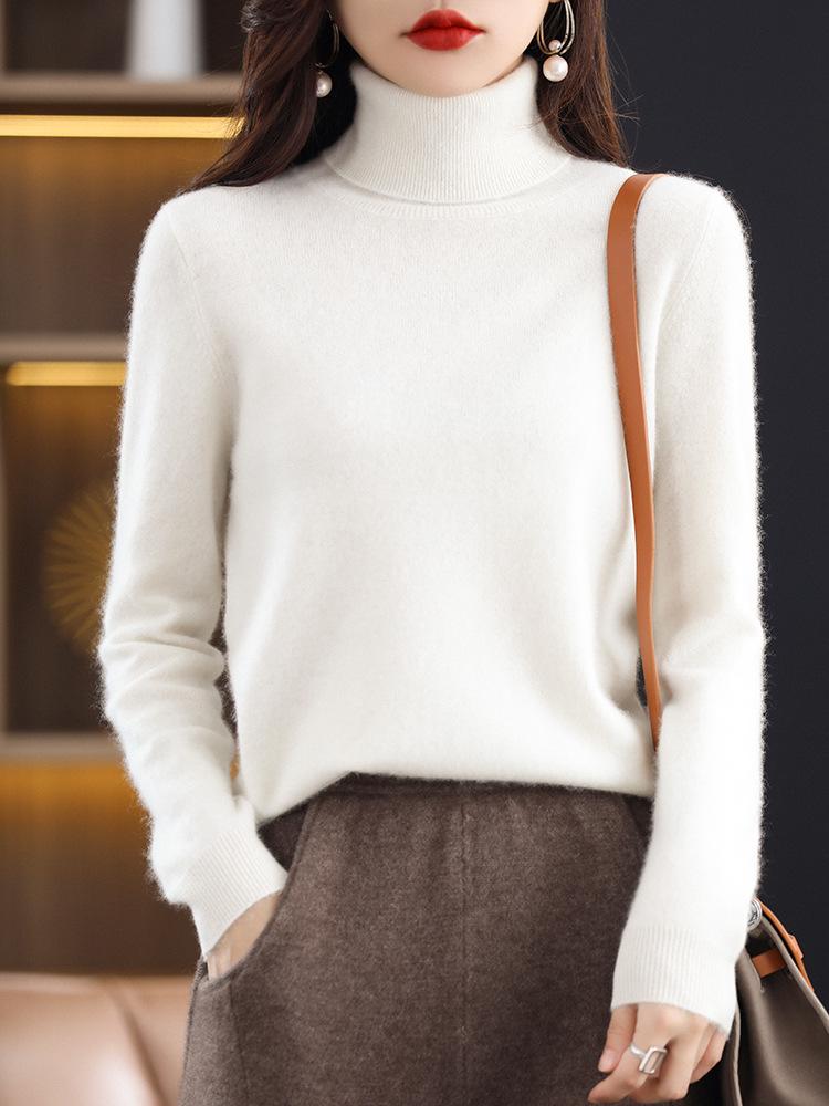 2026 AW Women's High Neck Plain Knit Cashmere Sweater Base Layer
