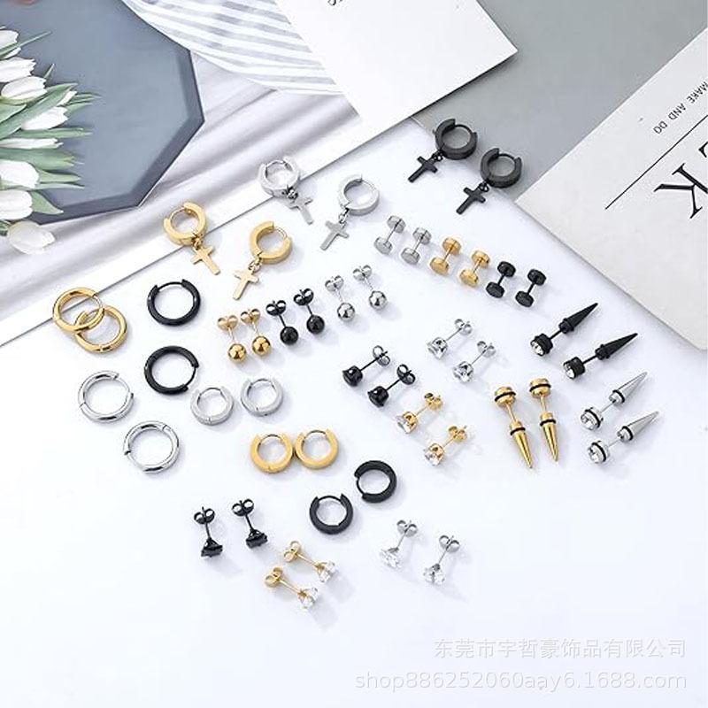 24 Pairs Stainless Steel Stud Earrings with Cross Pendants and Square Backs
