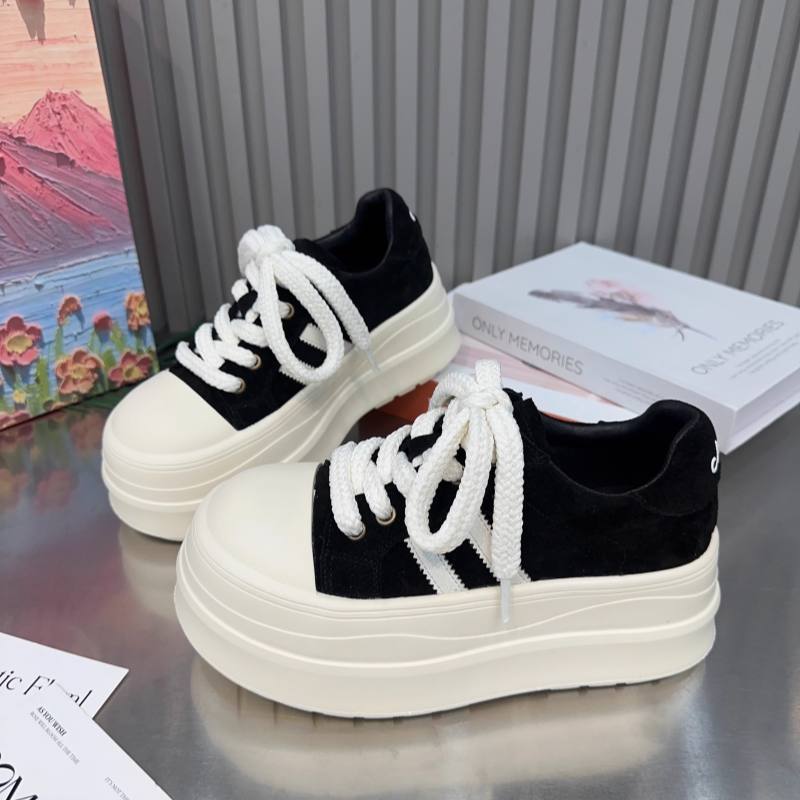 Muffin Thick-soled Big-headed Breadboard Shoes Women's New Small People Increase Height and Look Thin Casual Sports Board Shoes