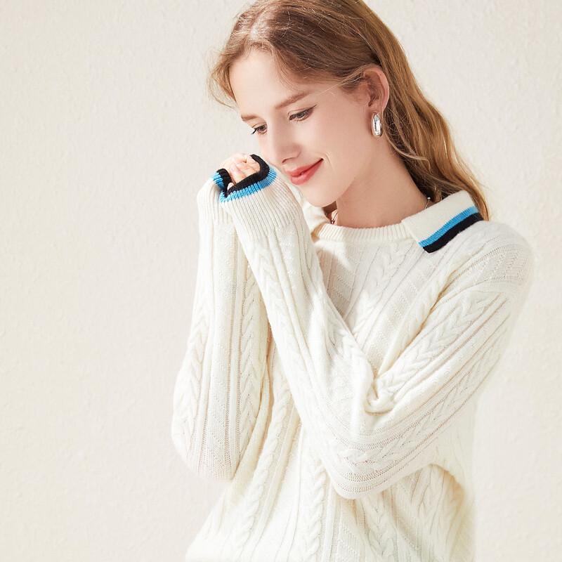 

TUHUANG Women s Pure Wool Cable Knit Polo Sweater XL