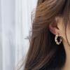 Joyería de Moda Oro Real 14K Zirconia AAA Pendientes de Aro Generosa Cadena en Forma de C Pendientes Huecos para Mujer para Uso Diario