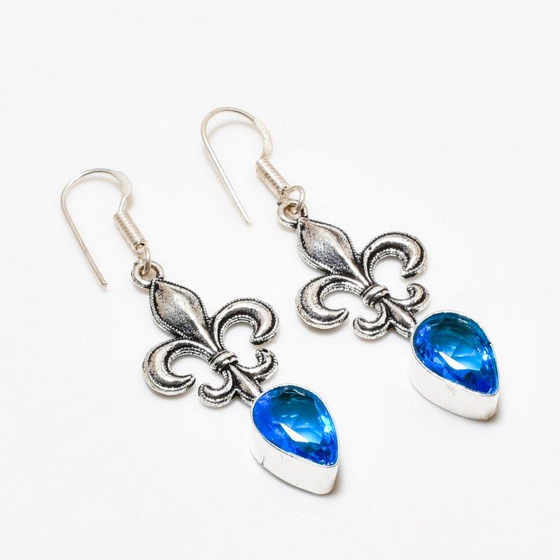 

Ювелирные серьги ручной работы с покрытием из серебра 925 пробы, швейцарский голубой топаз, 1,89 дюйма