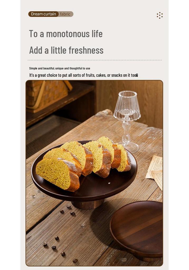 Japanese Style Acacia Wood Cake Stand - High-Footed Dessert Tray and Snack Plate for Living Room Display