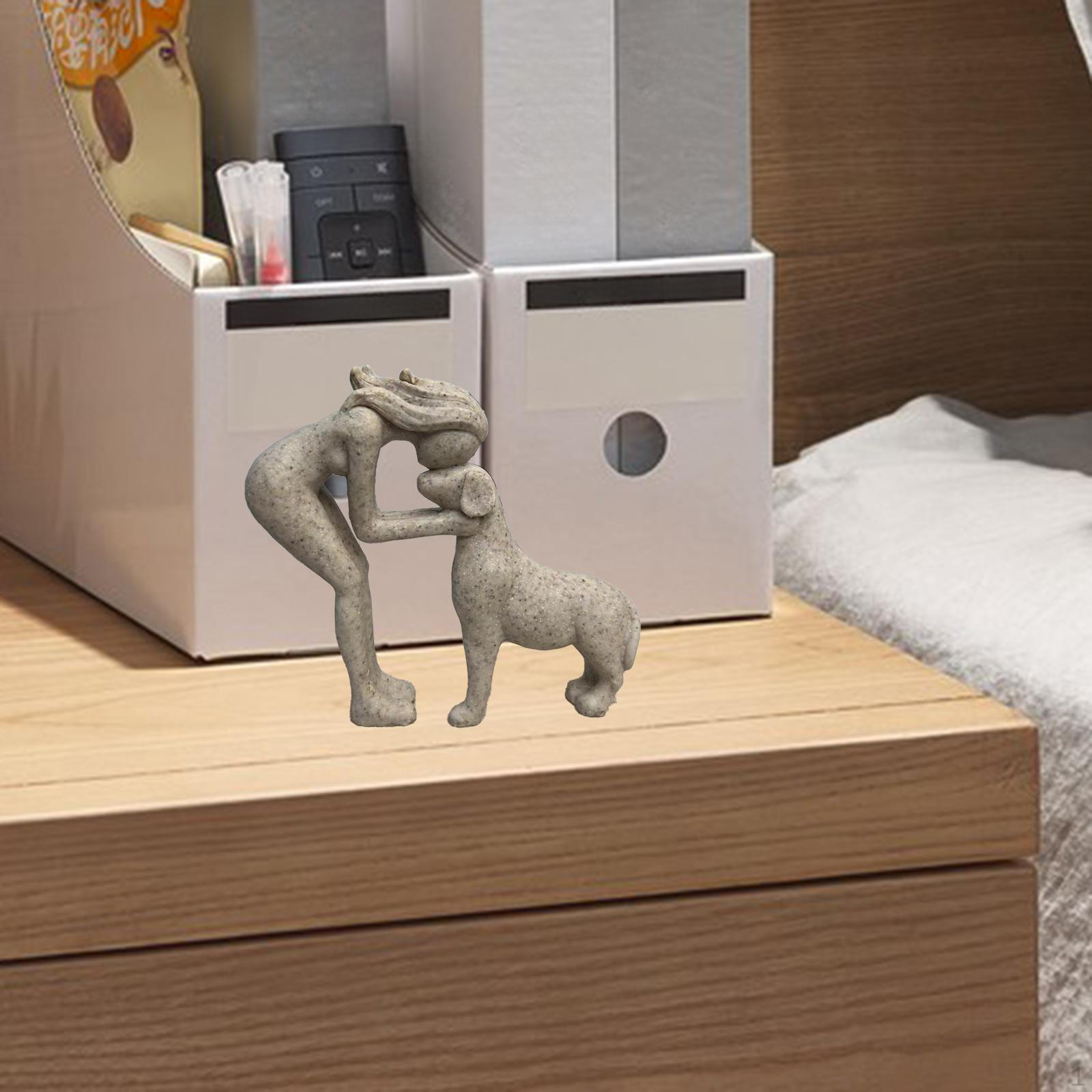

Woman and Dog Statue Figurine Decorative Ornament Home Decoration Pet Sculpture for Shelf Desk Sandstone