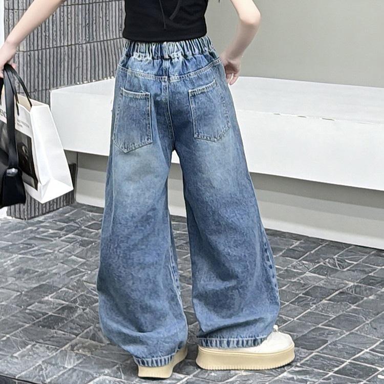 Girls' Trendy Backless T-Shirt & Jeans Set with Lace Jazz Dance Cover