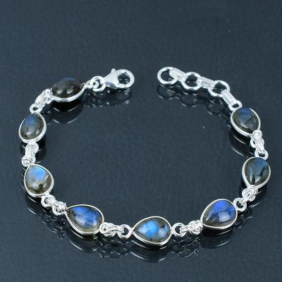 Armband aus natürlichem Labradorit-Edelstein, 925er Sterlingsilber, Gliederarmband in Birnenform, handgefertigtes Armband, Schmuckgeschenk zum Valentinstag