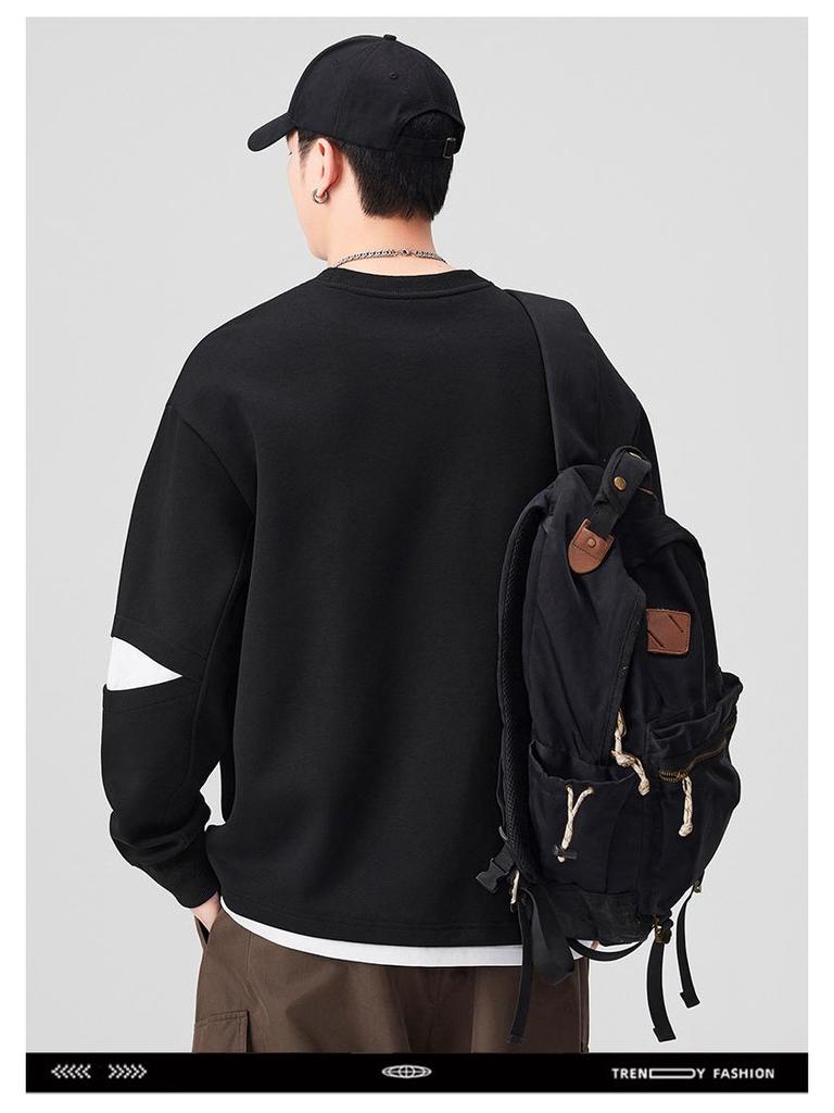 Autumn/Winter American Trend Brand Heavyweight Men's Patchwork Round Neck Long Sleeve Sports Hoodie