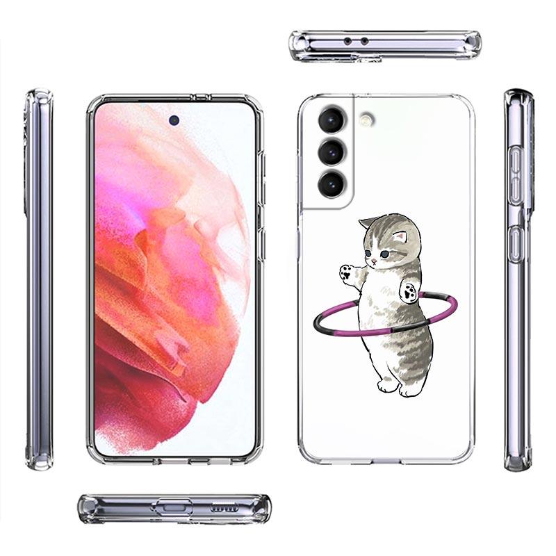 Funny Cartoon Line Art Cat Cute Animal Transparent Case for Samsung Galaxy S22 S21 S20 FE S 22 Ultra S10E S9 Plus 5G Cover Coque