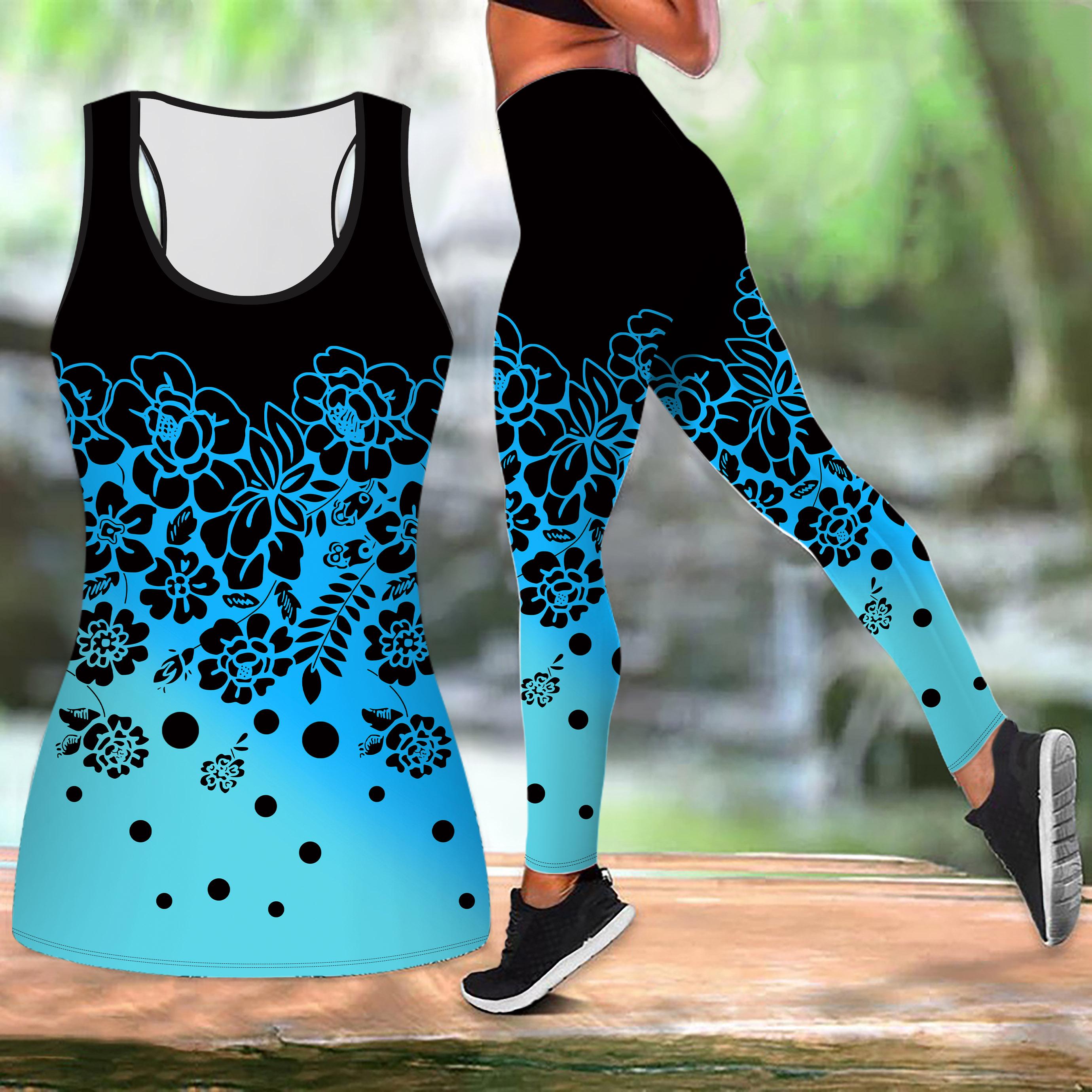 

Комплект для йоги с принтом падающих синих цветов для женщин, модные леггинсы для тренировок, фитнес-спорт, повседневный комплект для йоги, спортивный костюм 4XL синий