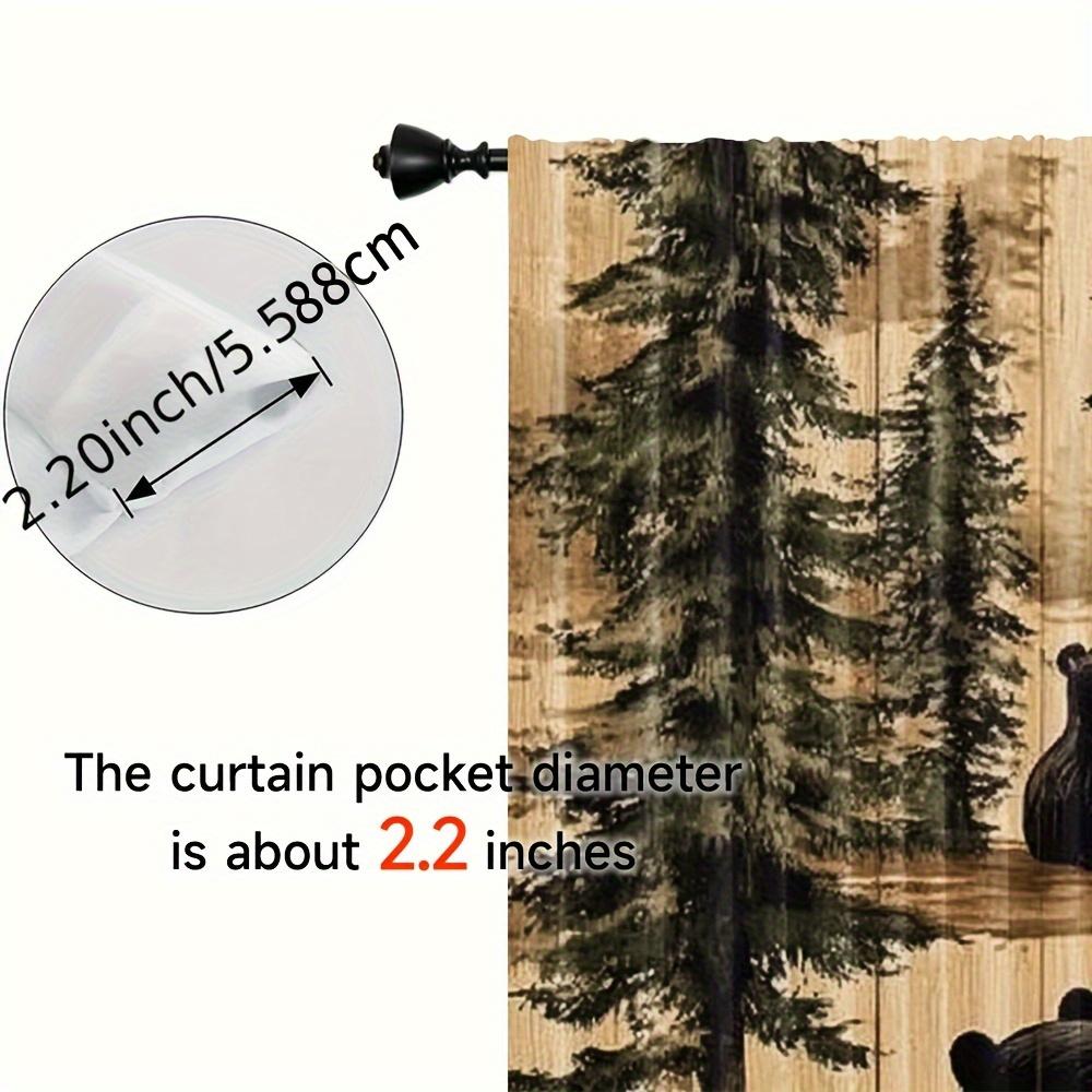 2pcs Vintage Bear Print Light Filtering Curtains - 100% Polyester Durable Machine Washable   Art Deco Forest Scene with Pine Tree