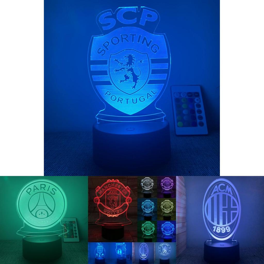 Luce Notturna a LED Acrilica 3D Lampada Club di Calcio 7 Colori Alimentazione USB Regalo Conveniente