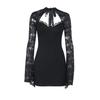 Pure Desire Style Black Long-sleeved Dress Women's Autumn Lace Splicing Slim-fitting Short Skirt Showing Figure Waist and Hip Skirt